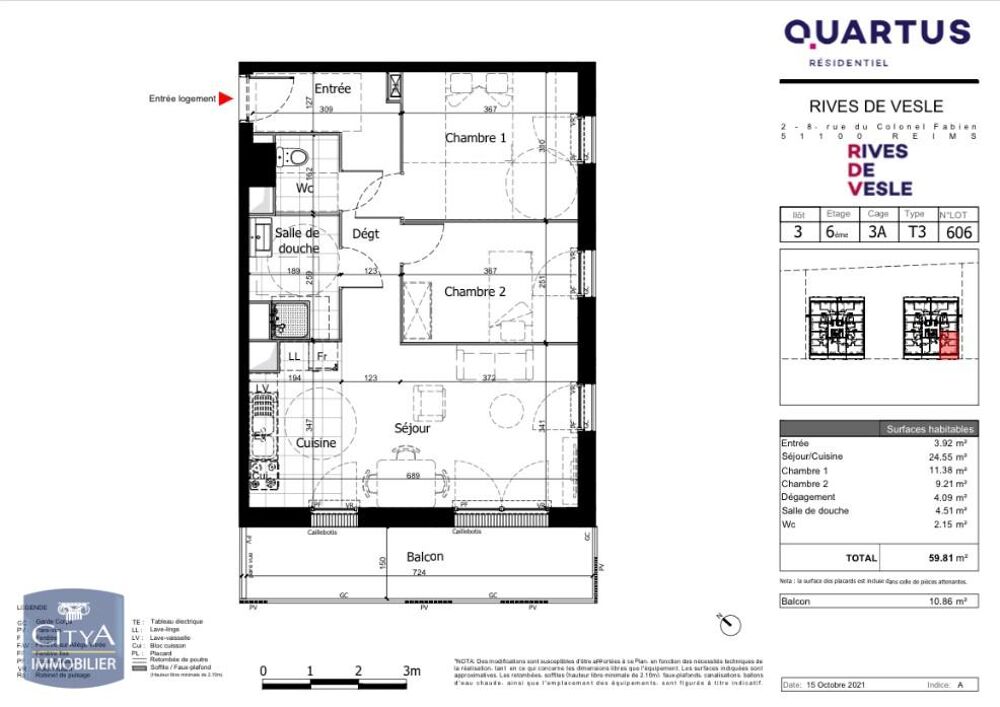 location Appartement - 3 pièce(s) - 60 m² Reims (51100)