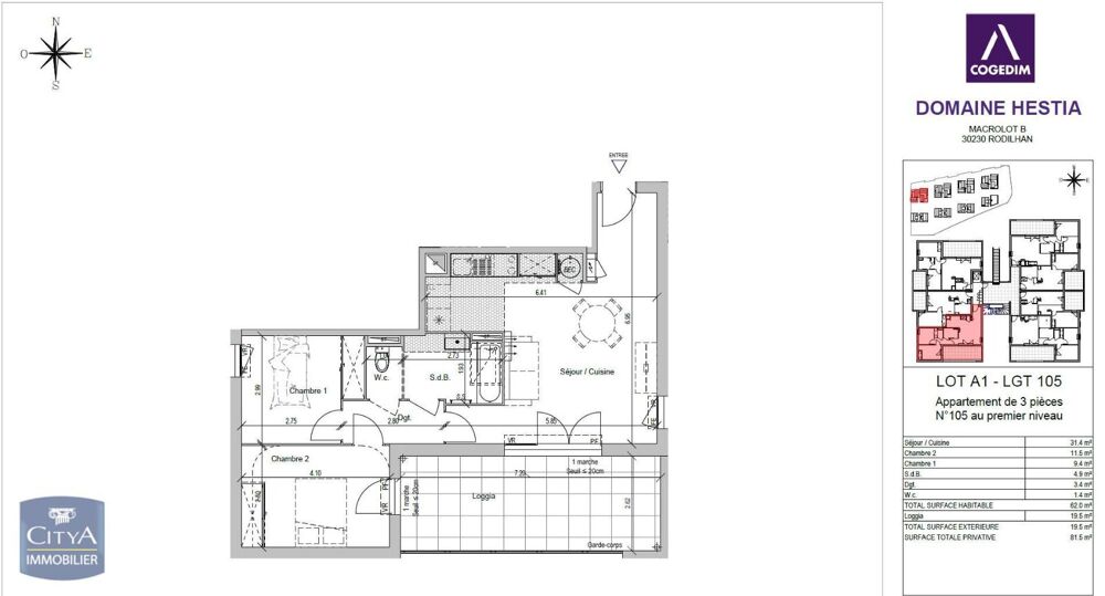 location Appartement - 3 pièce(s) - 62 m² Rodilhan (30230)