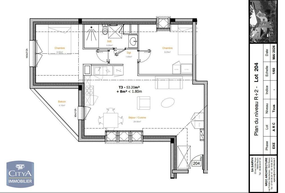 location Appartement - 3 pièce(s) - 53 m² Rouen (76000)