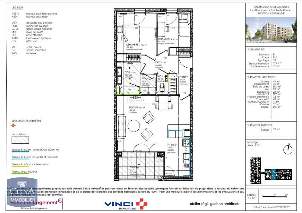 location Appartement - 3 pièce(s) - 71 m² Villeurbanne (69100)