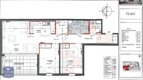  Appartement  louer 3 pices 80 m