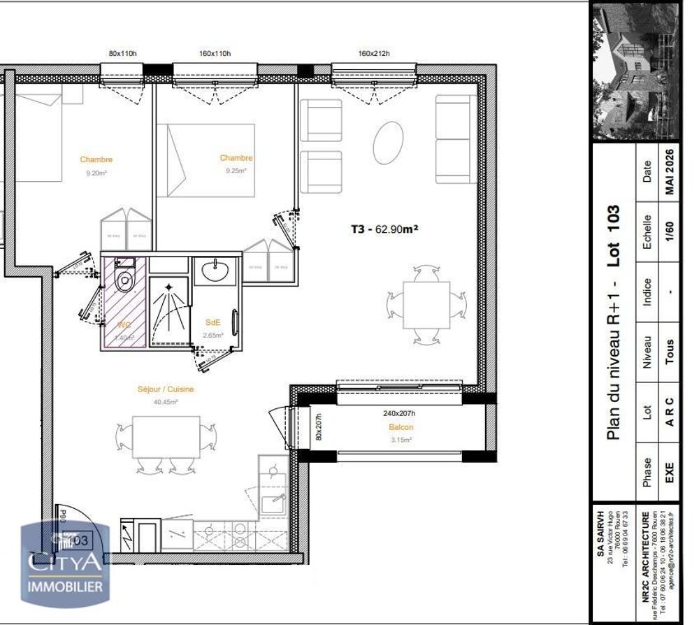 location Appartement - 3 pièce(s) - 63 m² Rouen (76000)
