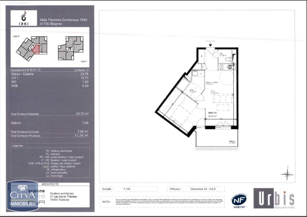 location Appartement - 2 pièce(s) - 44 m² Blagnac (31700)