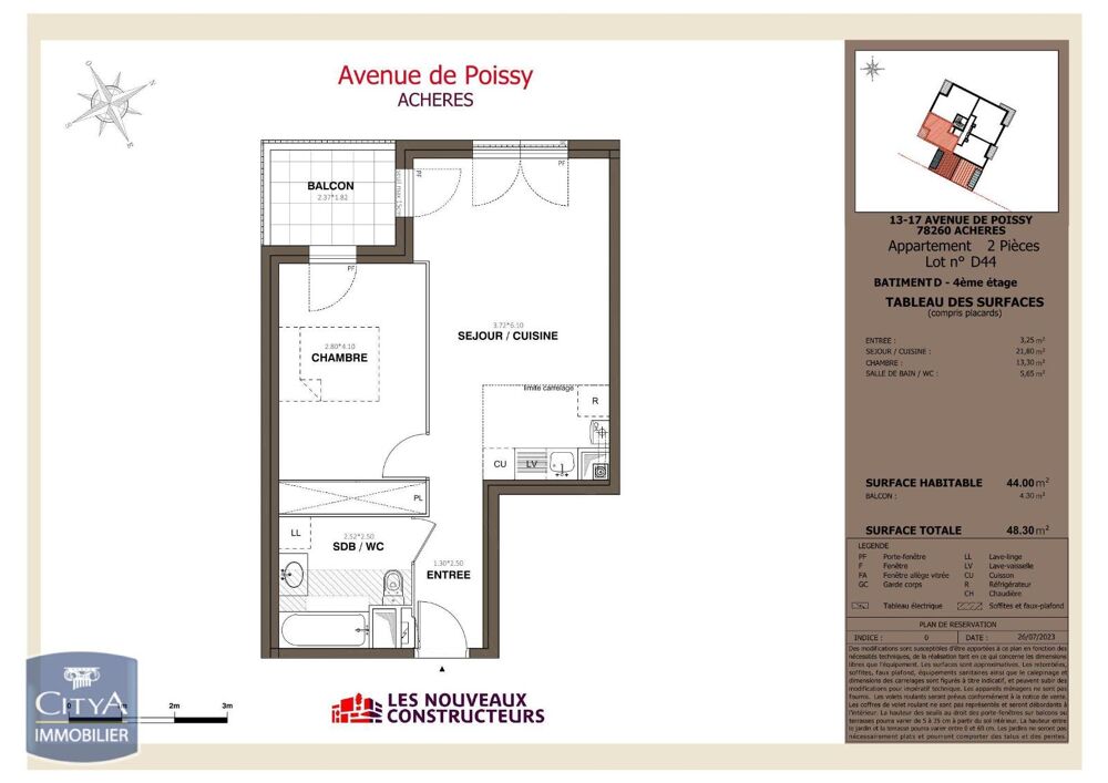 location Appartement - 2 pièce(s) - 44 m² Achères (78260)