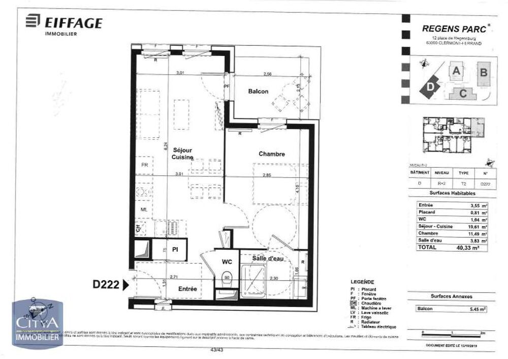 location Appartement - 2 pièce(s) - 40 m² Clermont-Ferrand (63000)