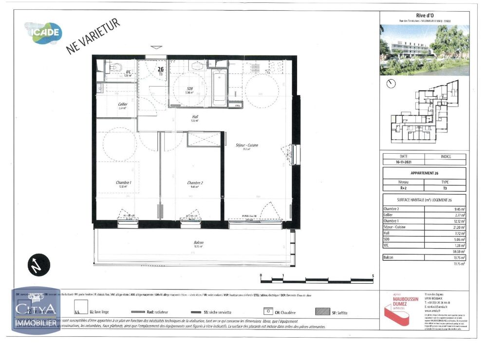 location Appartement - 3 pièce(s) - 60 m² Villeneuve-d'Ascq (59650)