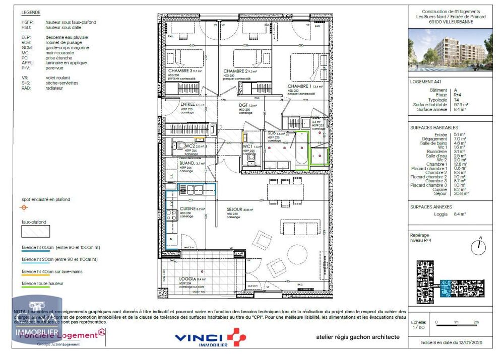 location Appartement - 4 pièce(s) - 97 m² Villeurbanne (69100)