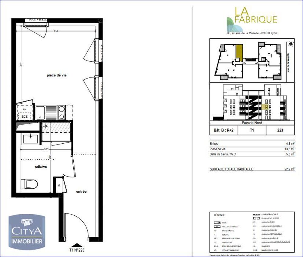 location Appartement - 1 pièce(s) - 23 m² Lyon 8