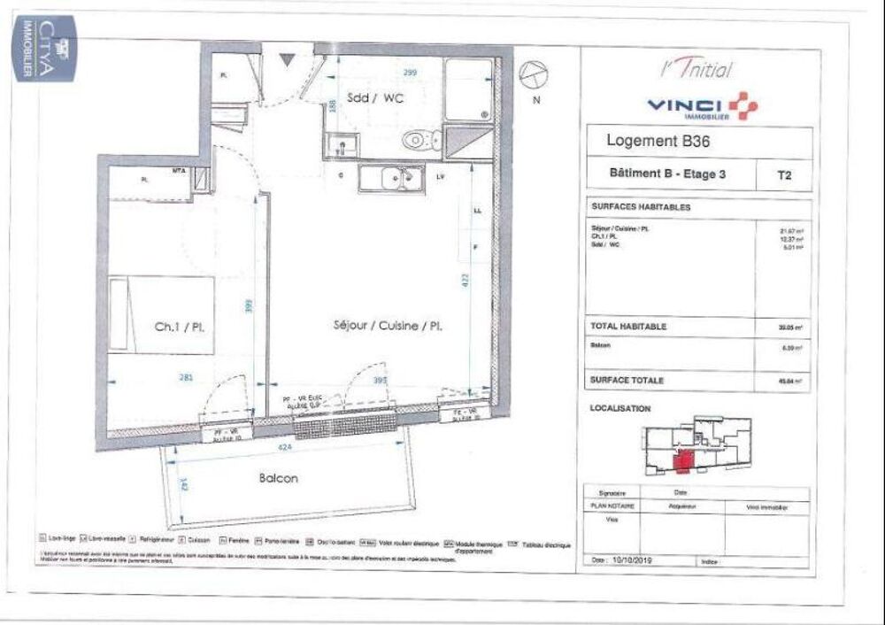 location Appartement - 2 pièce(s) - 39 m² Le Petit-Quevilly (76140)