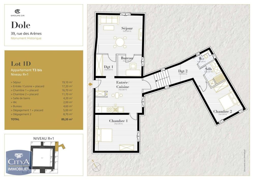 location Appartement - 3 pièce(s) - 89 m² Dole (39100)
