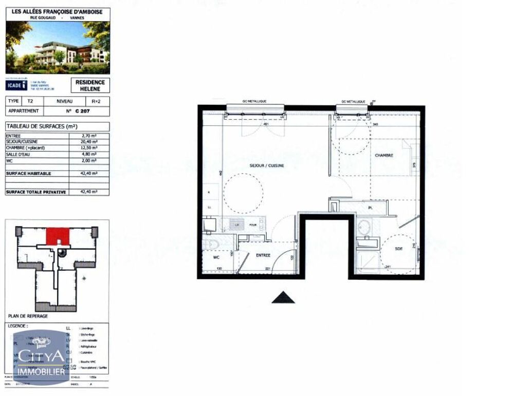 location Appartement - 2 pièce(s) - 42 m² Vannes (56000)