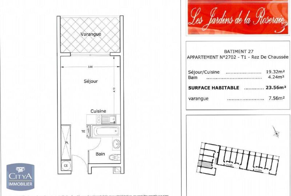 location Appartement - 1 pièce(s) - 24 m² Sainte-Clotilde (97490)
