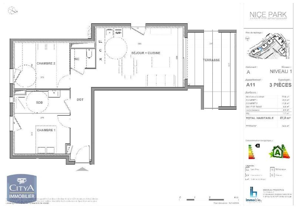 location Appartement - 3 pièce(s) - 62 m² Nice (06200)