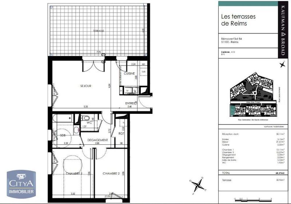 location Appartement - 3 pièce(s) - 68 m² Reims (51100)