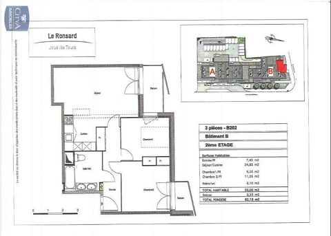  Appartement � louer 3 pi�ces 59 m�