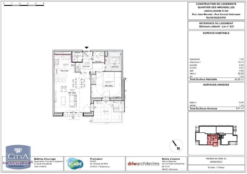 location Appartement - 2 pièce(s) - 55 m² Lingolsheim (67380)