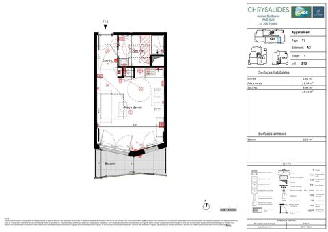 Appartement  louer 1 pice 29 m