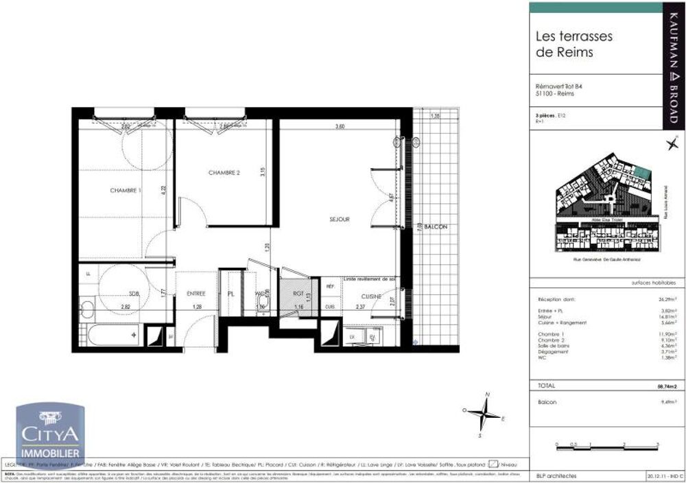 location Appartement - 3 pièce(s) - 59 m² Reims (51100)