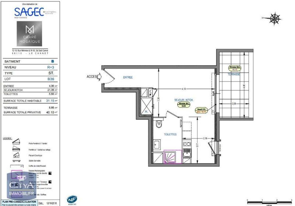 A LOUER - LE CANNET - STUDIO de 31.15 m² situé Rue Mérim....