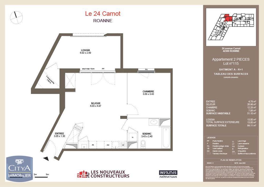 location Appartement - 2 pièce(s) - 51 m² Roanne (42300)