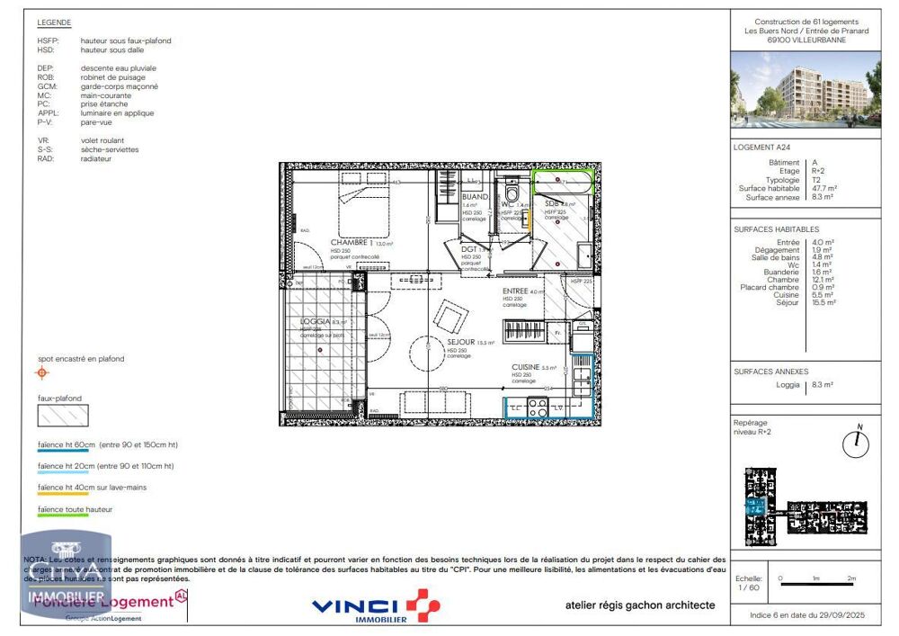 location Appartement - 2 pièce(s) - 48 m² Villeurbanne (69100)