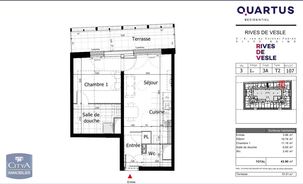 location Appartement - 2 pièce(s) - 44 m² Reims (51100)