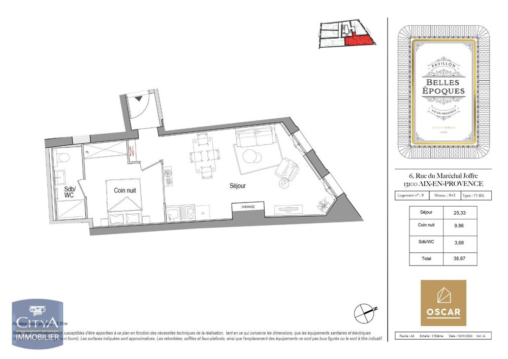 location Appartement - 1 pièce(s) - 39 m² Aix-en-Provence (13100)
