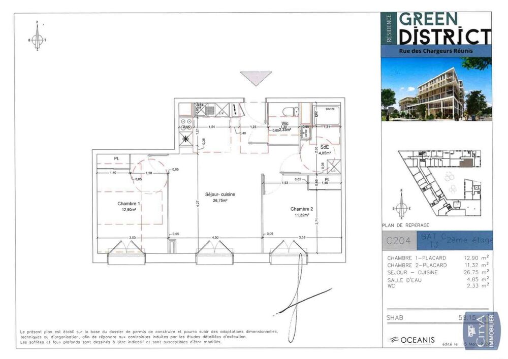 À LOUER : Appartement neuf T3 situé dans le secteur pris....