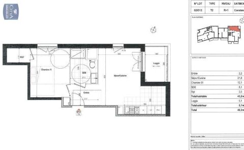  Appartement � louer 2 pi�ces 43 m�