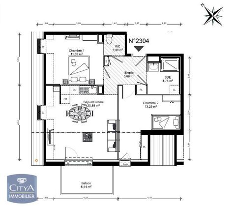  Appartement � louer 3 pi�ces 58 m�