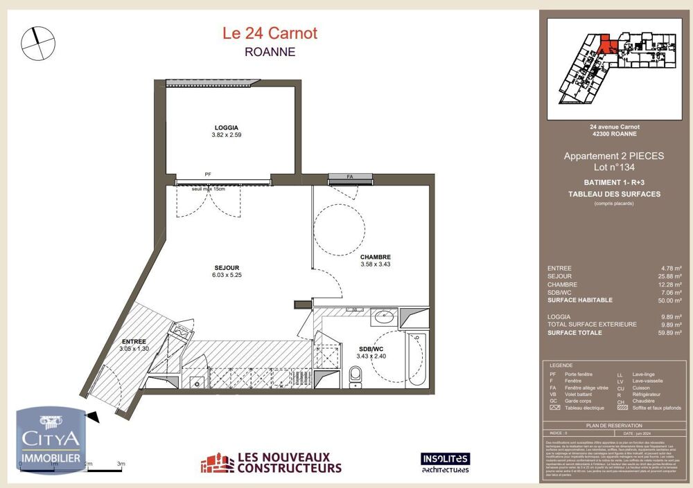 location Appartement - 2 pièce(s) - 50 m² Roanne (42300)