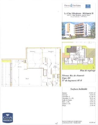  Appartement à louer 3 pièces 63 m²