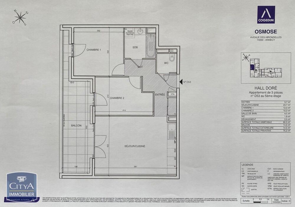 location Appartement - 3 pièce(s) - 61 m² Annecy (74000)