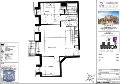  Appartement � louer 3 pi�ces 64 m�