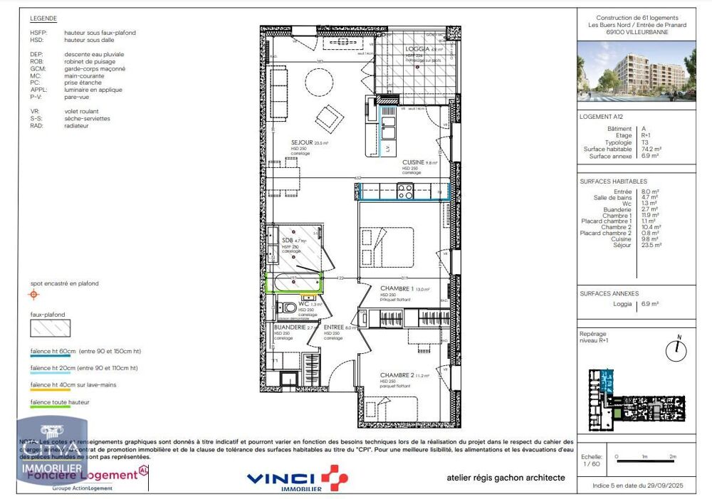 location Appartement - 3 pièce(s) - 74 m² Villeurbanne (69100)
