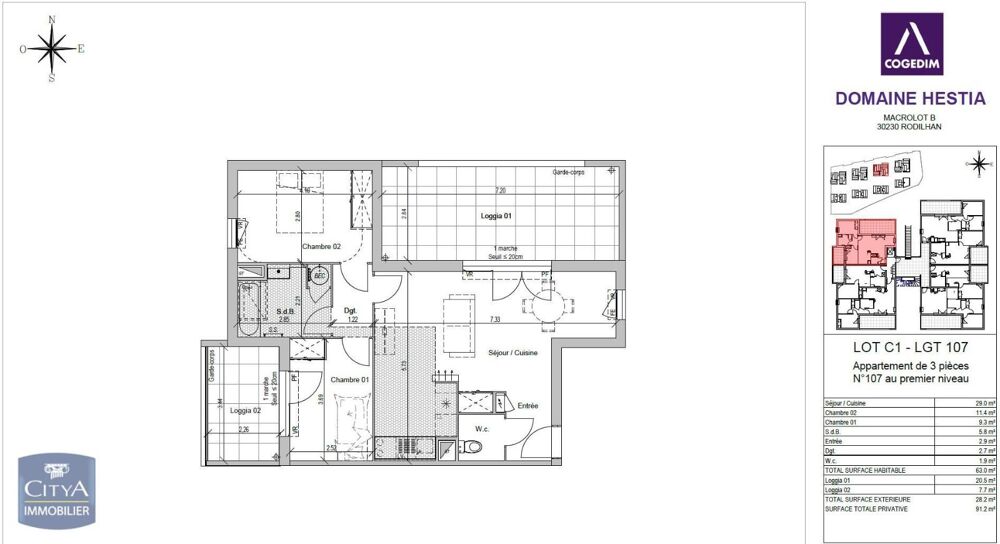 location Appartement - 3 pièce(s) - 63 m² Rodilhan (30230)