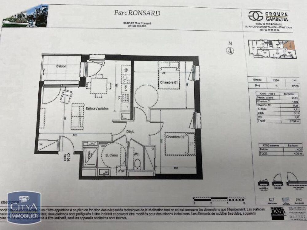 À LOUER : Appartement T3 situé à Tours nord. Ce bien imm....