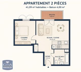  Appartement à louer 2 pièces 41 m²
