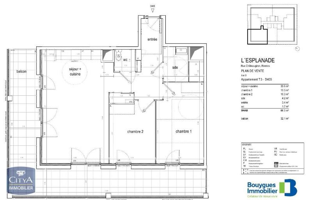location Appartement - 3 pièce(s) - 66 m² Rennes (35000)