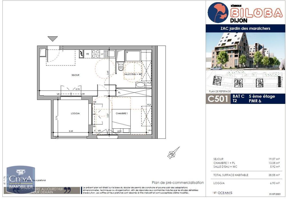 location Appartement - 2 pièce(s) - 39 m² Dijon (21000)