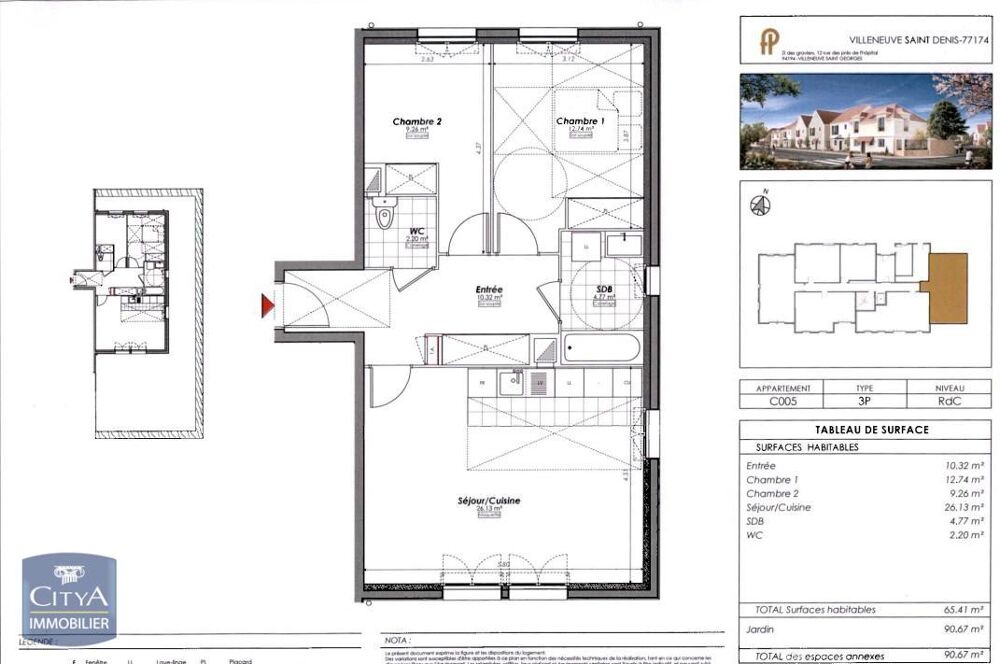 location Appartement - 3 pièce(s) - 65 m² Villeneuve-Saint-Denis (77174)