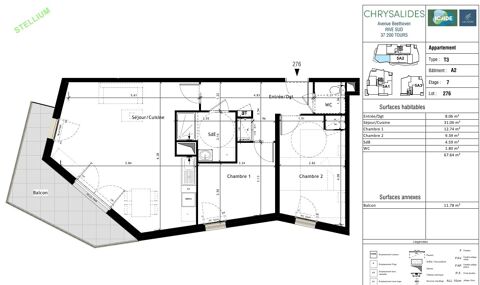  Appartement  louer 3 pices 68 m