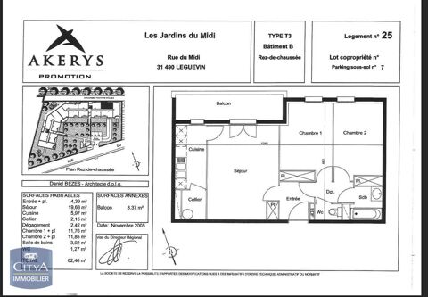   Location Appartement Appartement - 3 pice(s) - 62 m