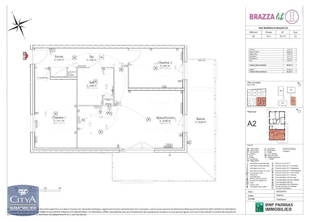 location Appartement - 3 pièce(s) - 66 m² Bordeaux (33100)