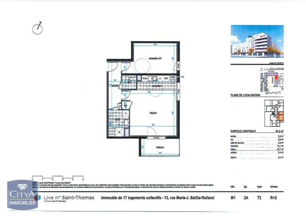 location Appartement - 2 pièce(s) - 54 m² Reims (51100)