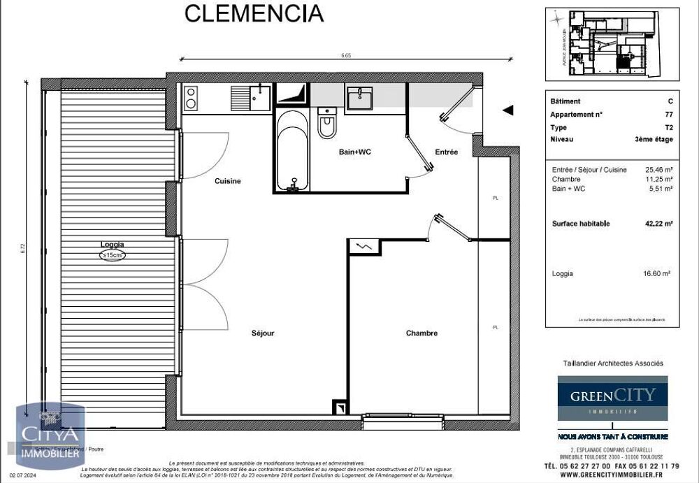 location Appartement - 2 pièce(s) - 42 m² Toulouse (31400)