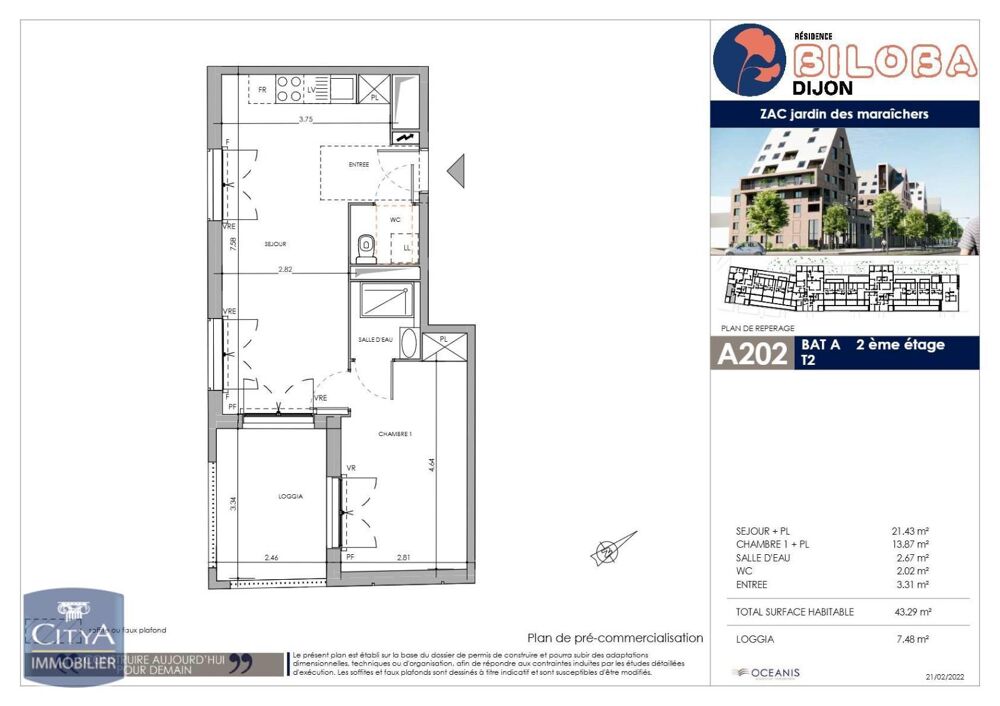 location Appartement - 2 pièce(s) - 43 m² Dijon (21000)