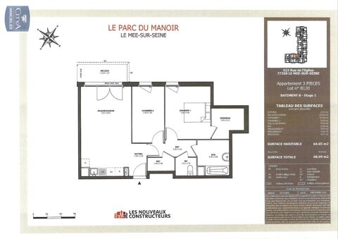   Location Appartement Appartement - 3 pièce(s) - 65 m²