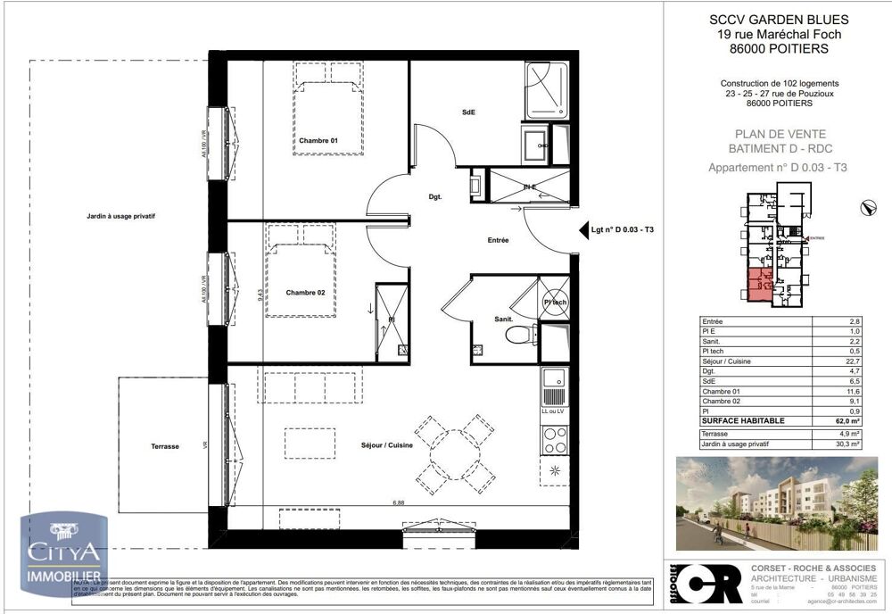 location Appartement - 3 pièce(s) - 62 m² Poitiers (86000)