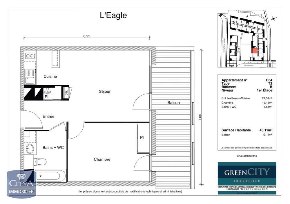 location Appartement - 2 pièce(s) - 43 m² Toulouse (31100)